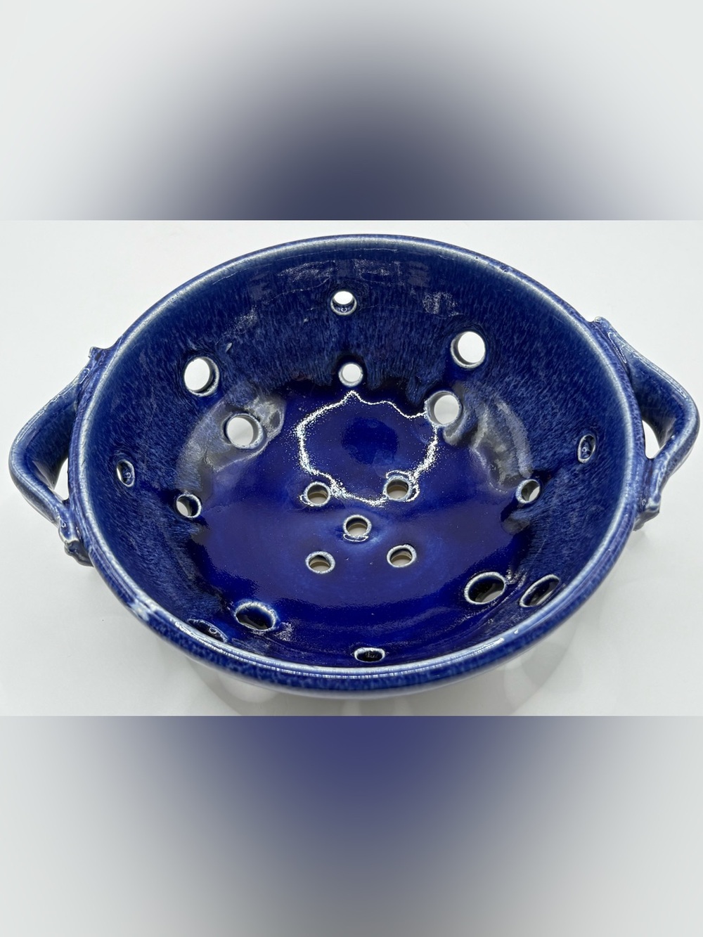 Handmade Pottery Berry Colander, Blue - Picture 2 of 9